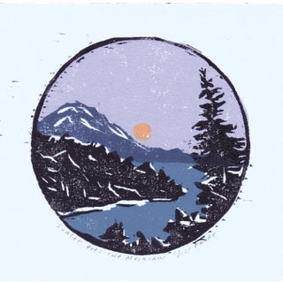 "Sunset Over the Mountain" Contemporary Landscape Woodblock Print by Michelle Farro For Sale