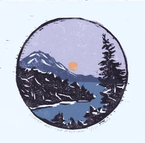 "Sunset Over the Mountain" Contemporary Landscape Woodblock Print by Michelle Farro