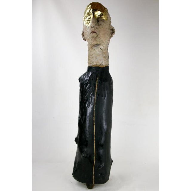 Figurative Mixed Media Bust Sculpture in Ceramic Oxides and Carved Fir by Óscar Aldonza Torres, 2021 For Sale - Image 13 of 16