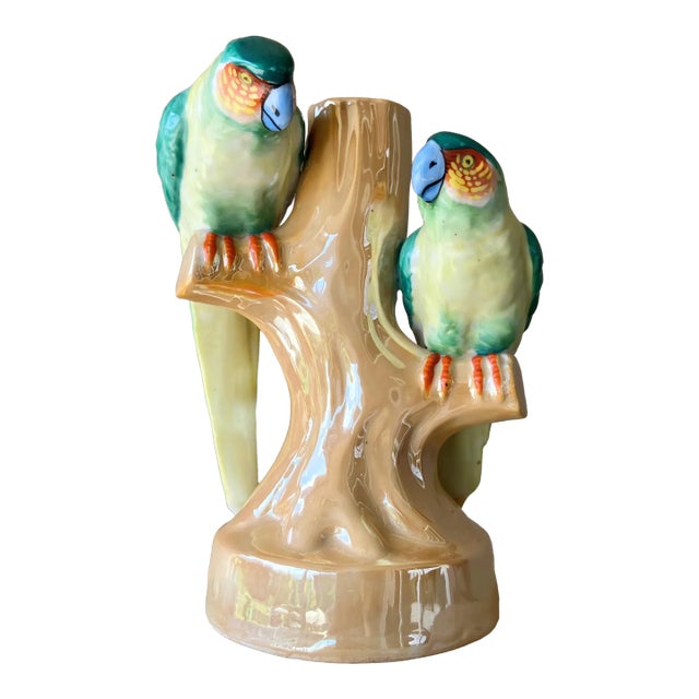 Mid 20th-Century Palm Beach Chic Regency-Style Lusterware Parrot Bud Vase, Japan For Sale