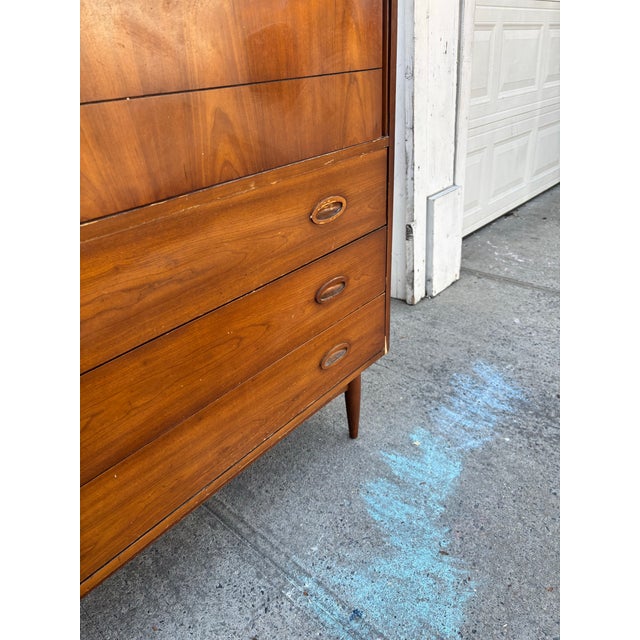 Vintage Dresser by Dixie, Walnut Highboy Chest, Tallboy, Furniture With Tapered Legs For Sale - Image 11 of 12