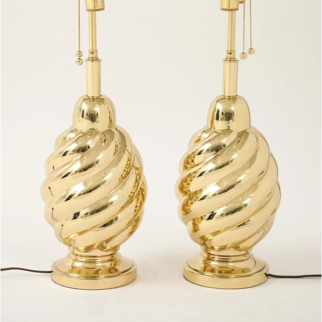 Pair of 1960's Mirror Polished Brass Swirl Lamps by Westwood Industries. For Sale In New York - Image 6 of 9