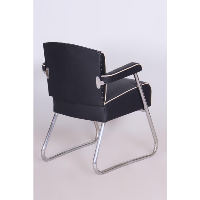 Metal German Bauhaus Armchair in Black Leather attributed to Gilbert Rohde for Mauser, 1930s For Sale - Image 7 of 13