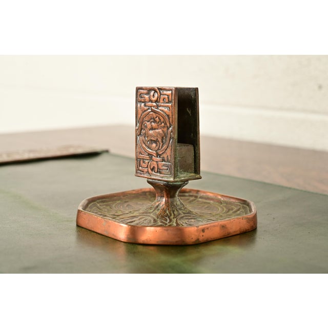 Tiffany Studios Tiffany Studios New York Zodiac Pattern Bronze Match Box Holder For Sale - Image 4 of 11
