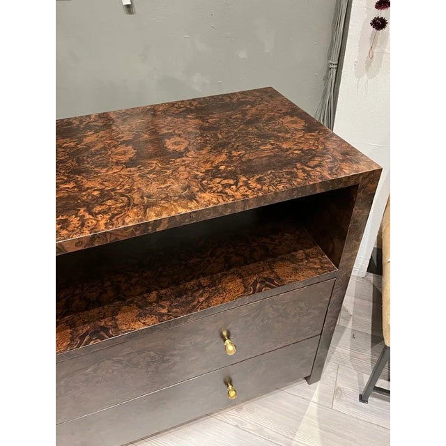 Made Goods Walnut Veneer Burl Buffet With Gold Hardware For Sale - Image 4 of 12