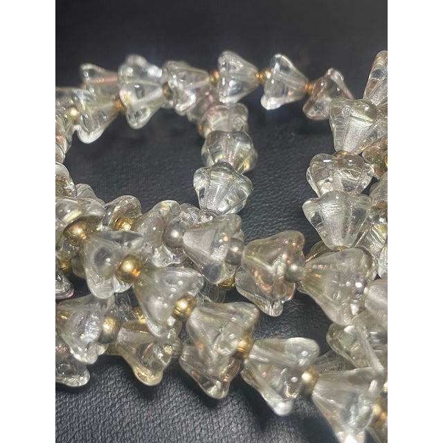 Glass 1950s Long Fluted Necklace Features Transparent, Mold-Pressed Glass Bellflower in Jablonec Nad Nisou (Gablonz) Czechoslovakia For Sale - Image 7 of 8