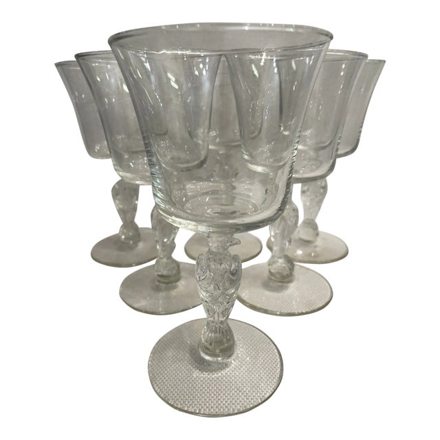 1974 Libbey Glass Liberty Bell Eagle Stem Wine Glasses - a Set of 6 For Sale