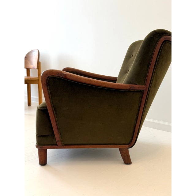 Danish Lounge Chair With Velvet and Wood Trimmed Armrest, 1940's For Sale - Image 14 of 16