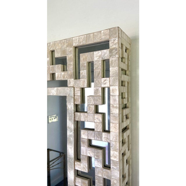 Neiman Marcus Vintage Capiz Shell Fretwork Wall Mirror For Sale - Image 10 of 12