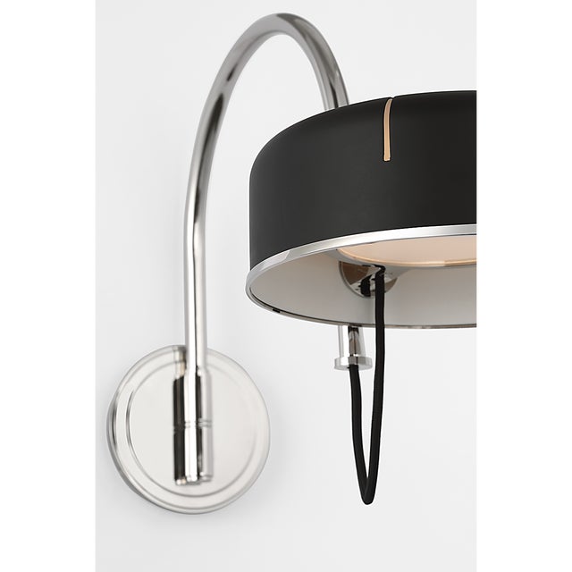 Visual Comfort Thomas O'Brien for Visual Comfort Signature Oso 13" Articulating Arc Wall Light in Polished Nickel with Matte Black Shade For Sale - Image 4 of 14