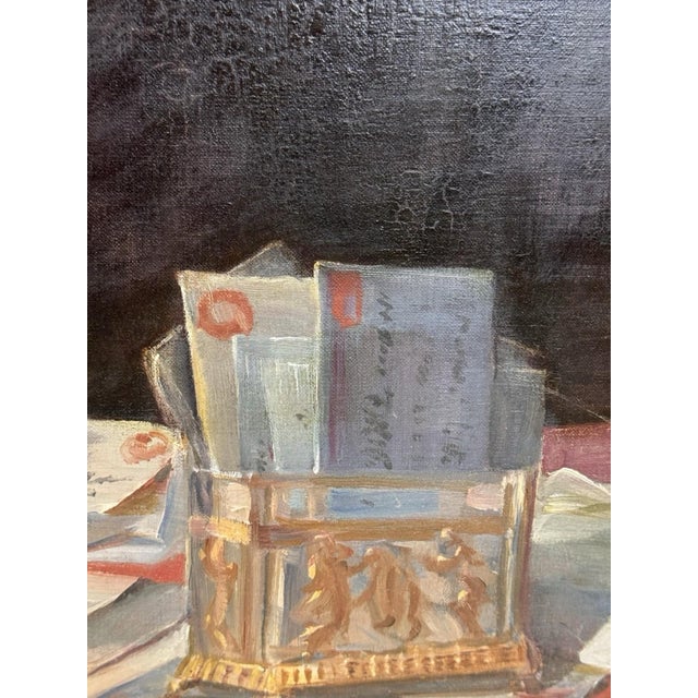 Antique 1903 Oil Portrait Painting Elderly Woman Reading Letter 25” X 30” For Sale - Image 9 of 12