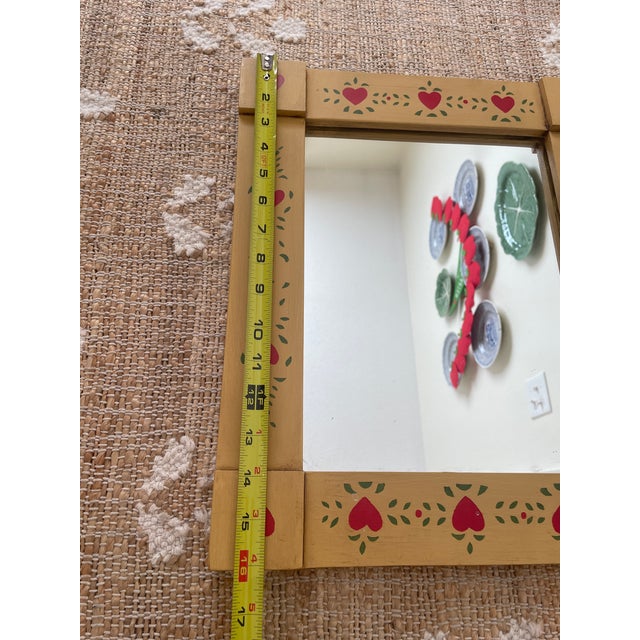 Brown Vintage Wooden Country Folk Art Heart Rectangle Mirror For Sale - Image 8 of 8
