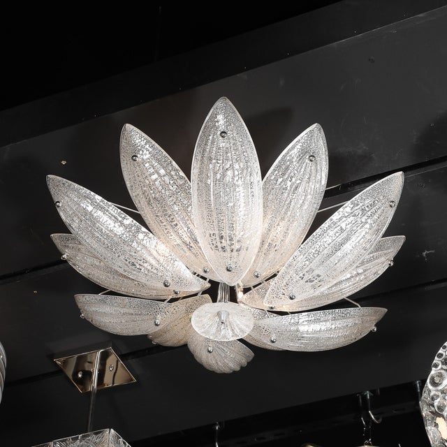 Modernist Hand-Blown Murano Glass Reeded Leaf Form Chandelier W/ 24k White Gold For Sale - Image 9 of 18