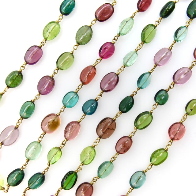 2000 - 2009 18k Gold Syna Multi-Colored Tourmaline Bead Necklace For Sale - Image 5 of 9