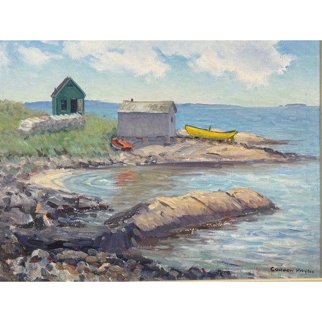 1960s Fish Houses, Summerville Oil Painting on Board Signed by Canadian Gordon Payne For Sale - Image 4 of 14