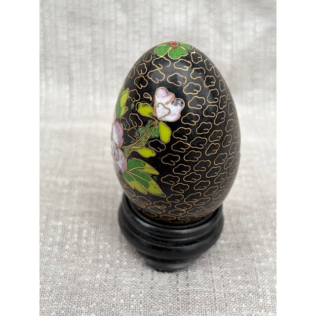 Vintage Cloisonne Egg and Wood Stand For Sale In New York - Image 6 of 12