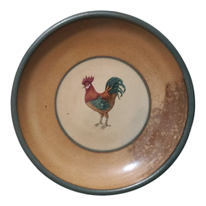 Vintage Rustic Monroe Salt Works Stoneware Maine Rooster Platter Bowl