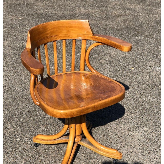 Brown Bentwood Swivel Desk Chair For Sale - Image 8 of 9
