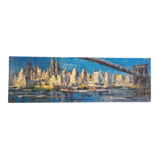Mid-Century Modern Impressionist Abstract Cityscape Painting of New York Skyline For Sale