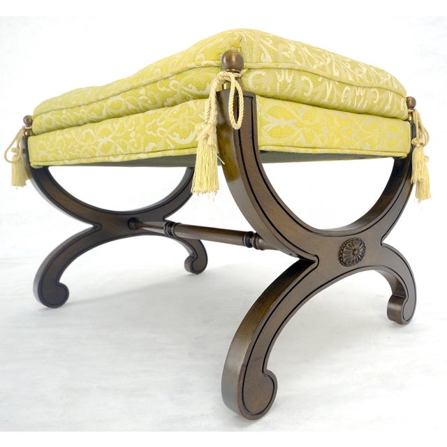 Regency Revival Style X Shape Base Upholstertred Bench From c1970s For Sale - Image 6 of 14