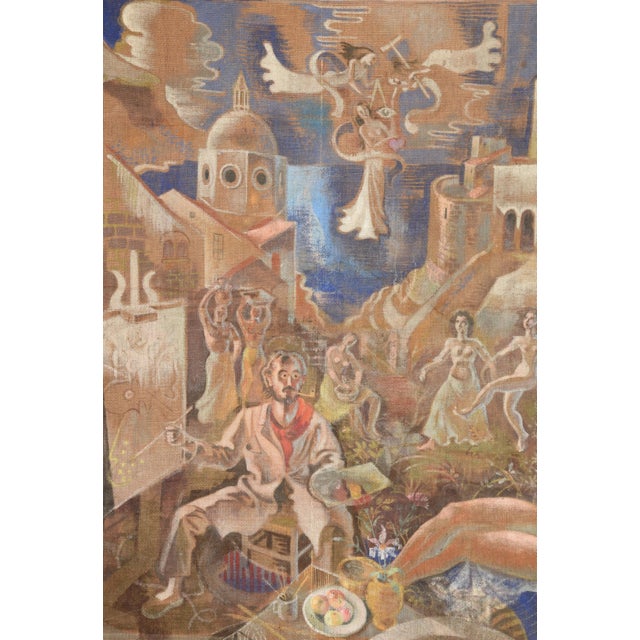 Michel Jamar, Michel Jamar, großformatiges Gemälde, Tapisserie, um 1950, mediterrane Küstenszene, Canvas For Sale - Image 4 of 12