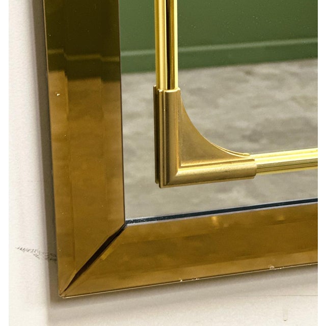 Rectangular Schöninger Mirror with Bronze-Tinted Glass & Brass Detailing, German For Sale - Image 5 of 9