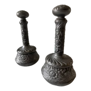 Pair of Antique Derby Silver Co Quadruple Plate Floral Decanter