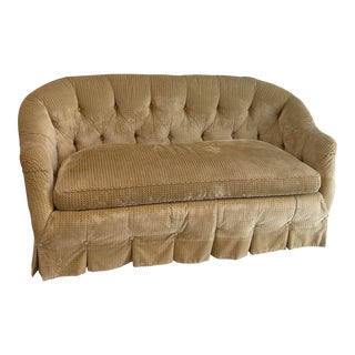 Vintage Skirted and Tufted Settee For Sale
