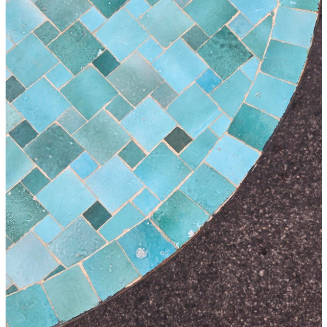 40" Handcrafted Emerald Aqua Moroccan Mosaic Table, Bejmat Style For Sale In Orlando - Image 6 of 7