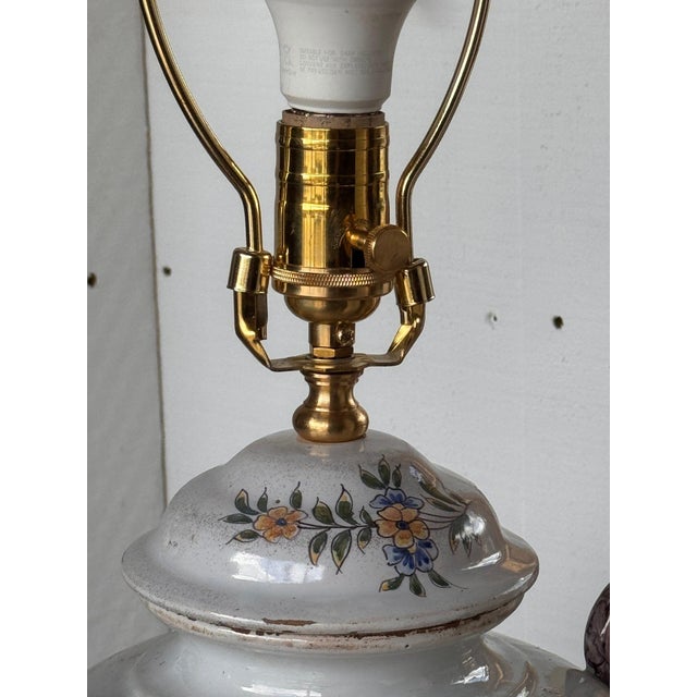 Late 20th Century French Faience Lamp With Floral Wreath and Serpent Handles For Sale - Image 9 of 9