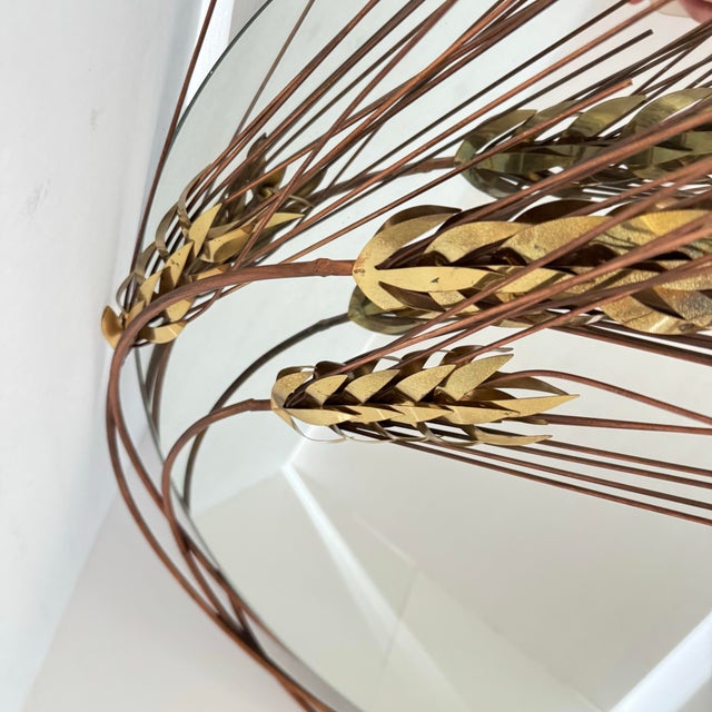 Mid-Century Modern Curtis Jere Mirror Wheat Sheaf Round Mid Century Modern Metal Wall Art Signed For Sale - Image 3 of 12