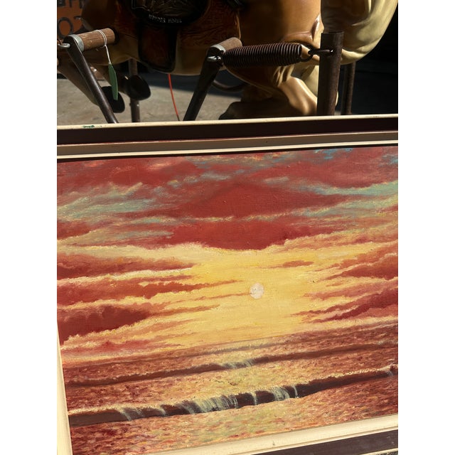1990s Vintage Seascape Sunset Painting on Canvas, Framed For Sale - Image 5 of 7