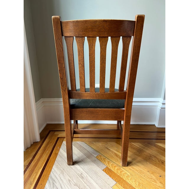 American Set of 6 Stickley Mission Oak Cottage Dining Chairs Leather Seats For Sale - Image 3 of 10