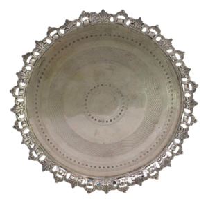 Silver Tray with Wire Rack, Central Guilloche Geometric Figures and Raised Feet