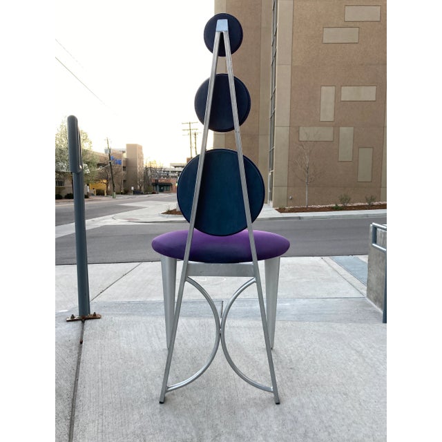 1990s Memphis Style Dining Chairs in Purple & Green Microsuede Upholstered Panels For Sale - Image 5 of 13