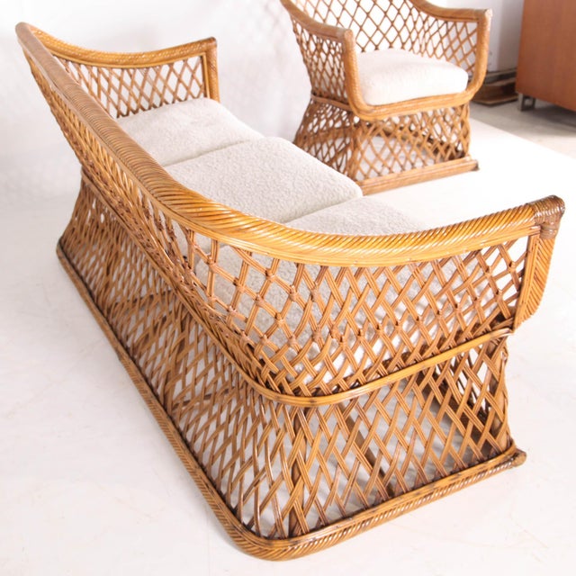 Wicker Rattan Lounge Set, 1970s, Set of 3 For Sale - Image 16 of 18