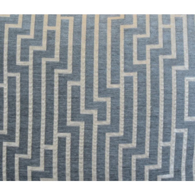 Designer Blue Chevron Velvet Feather/Down Pillow For Sale - Image 4 of 7