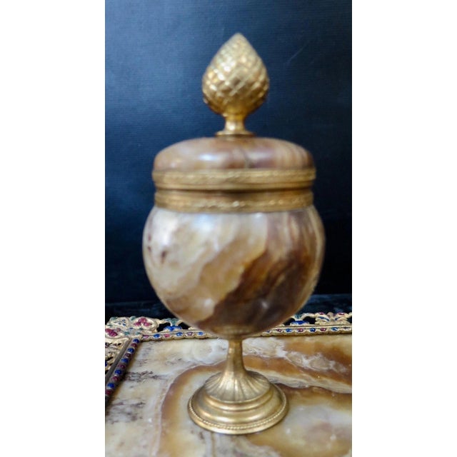 Metal 19th Century Champleve' Marble & Bronze Double Inkwell - Set of 3 For Sale - Image 7 of 12