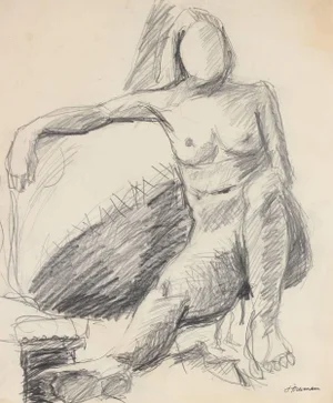 Jack Freeman Modernist Figure Sketch in Graphite, Circa 1960