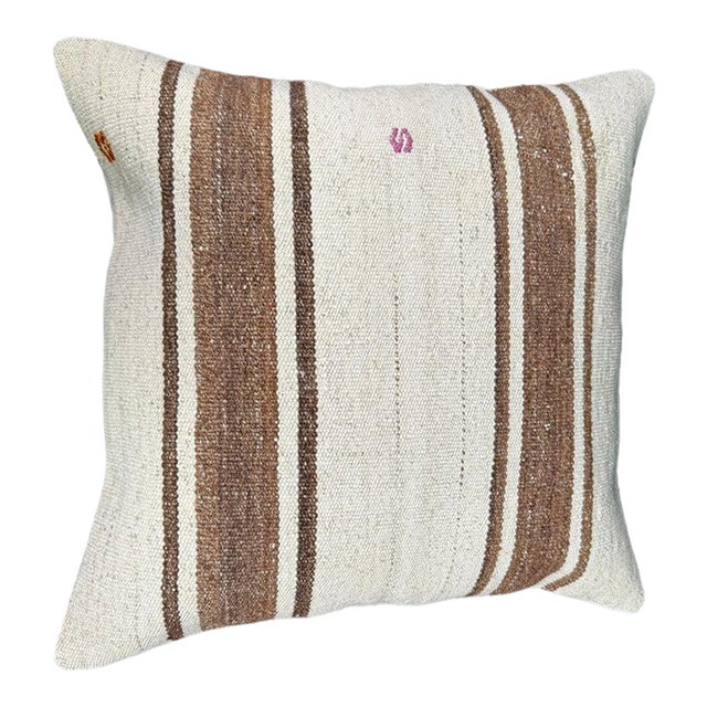 Turkish Hemp Pillow Cushion Natural Beige Brown Cushion Cover 20"x20" For Sale