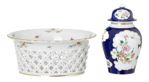 Porcelain Jar with Lid and Fruit Bowl from Vista Alegre, Set of 2