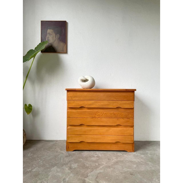 Old pine chest of drawers from the 80s, in the style of regain or perriand. constrained dimensions, but maximum storage...