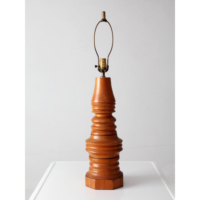 Mid 20th Century Mid Century Turned Mixed Wood Table Lamp With Woven Shade For Sale - Image 14 of 18
