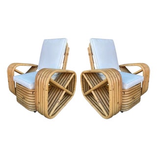 Restored 1950s Child Size Six-Strand Square Pretzel Rattan Lounge Chair, Pair For Sale