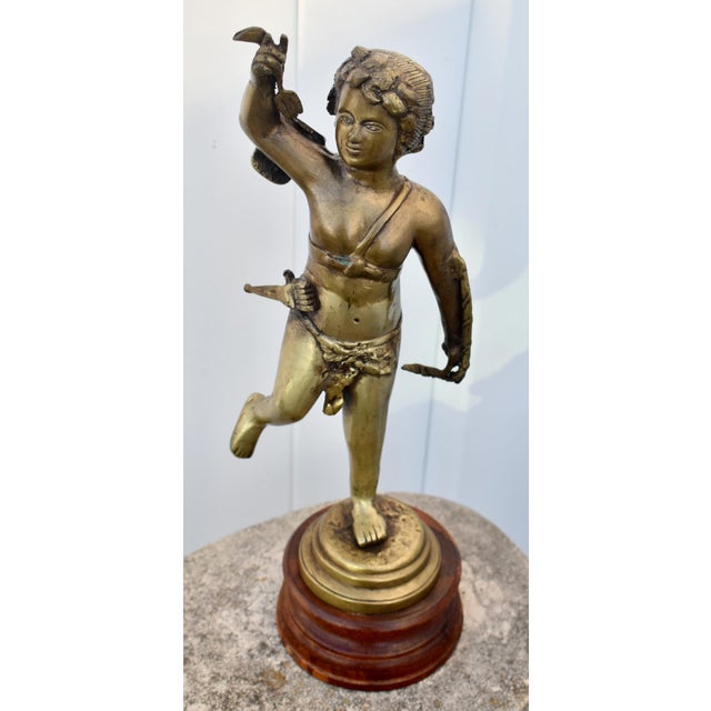 Antique French Style Bronze Cupid Figure on Wood Base For Sale - Image 4 of 12