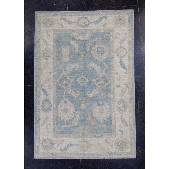 Blue Turkish Oushak Rug 4'2" x 6'1" For Sale - Image 8 of 8