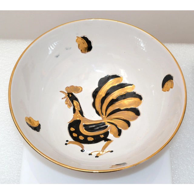 Gallo d'Oro Italy Vintage Hand Painted Ceramic Gold, Black & White Serving Bowl For Sale - Image 13 of 13