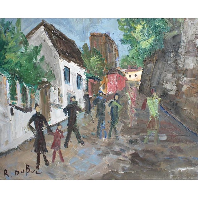 Roland Dubuc, Strollers in Montmartre, 1960s, Oil Painting on Canvas, Framed For Sale - Image 4 of 16