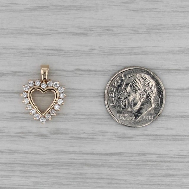 Modern 0.36ctw Diamond Open Heart Pendant 14k Yellow Gold Small Drop For Sale - Image 3 of 5