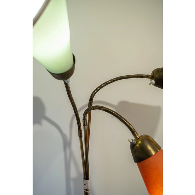 Yellow Adjustable 3-Light Floor Lamp in Green, Yellow and Orange Glass and Brass by Bruno Gatta for Stilnovo, 1950s For Sale - Image 8 of 10